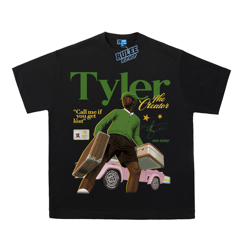 RULEE说唱Tyler The Creator复古夏季嘻哈T恤男女圆领水洗短袖
