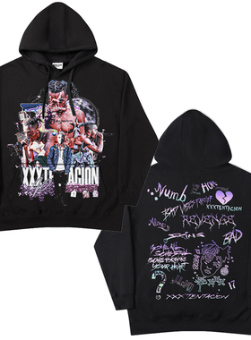 RULEE HIPHOP 嘻哈XXX说唱美式Vintage双面冬季连帽卫衣重磅长袖