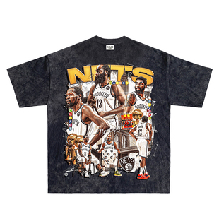 RULEE篮网三巨头Vintage杜兰特欧文哈登篮球重磅短袖小领口T恤