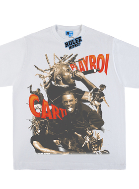 RULEE Playboi Carti美式复古嘻哈透气直喷夏季复古短袖街头T恤