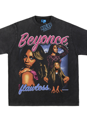 RULEE 碧昂丝Beyonce美式复古小领口宽松直喷印花短袖夏季男女款