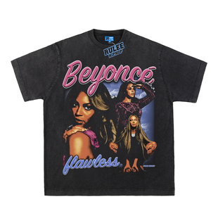 男女款 RULEE 夏季 复古小领口宽松直喷印花短袖 碧昂丝Beyonce美式