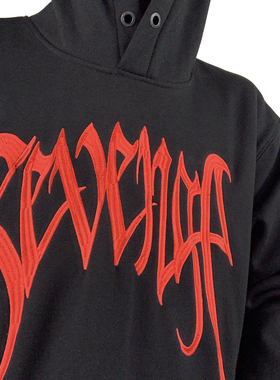 XXX REVENGE风格红色刺绣LOGO连帽卫衣长袖衫嘻哈高街同款宽松