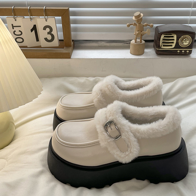 英伦风加绒乐福棉鞋女