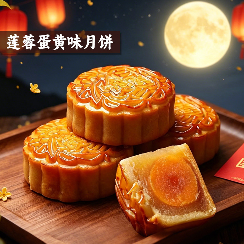 莲蓉蛋黄味月饼中秋豆沙蛋黄月饼传统广式月饼老式糕点心100g/个