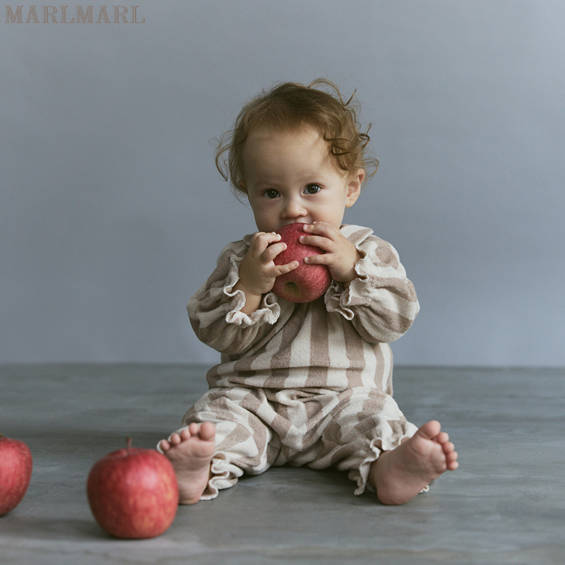 MARLMARL婴儿连体衣新生儿弹性吸湿哈衣宝宝家居服collon粉色条纹