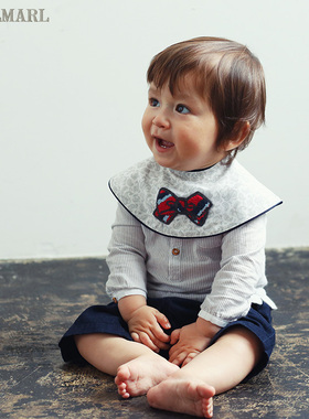 MARLMARL新生婴儿围兜口水巾可旋转宝宝吃饭围嘴英伦范collet05