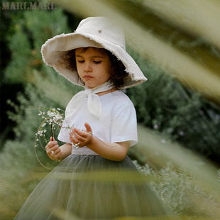 MARLMARL儿童初生婴儿遮阳帽防晒防太阳渔夫帽子夏季 brim02燕麦棕