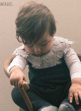 MARLMARL儿童秋冬保暖针织连袜男童高腰背带裤日本制knitpantsC03