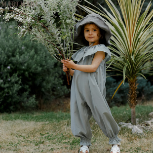 MARLMARL女童宽松休闲儿童连体服荷叶边防蚊虫衣裤 pofu02竹叶青