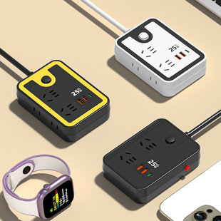 智能多用插板带线带usb家用插排黑色学生宿舍小型扦座插线板扦座