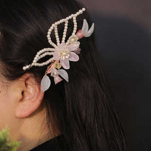 女童发夹2025年新款粉色花朵耳边夹古风发饰后压唐制汉服头饰国风