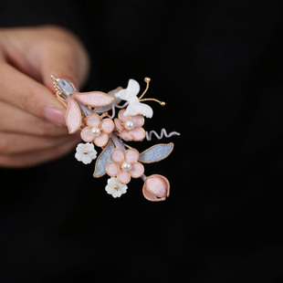 古风女童发饰粉色掐丝花朵天然贝壳发夹烫发耳边夹小号发卡扣夹子