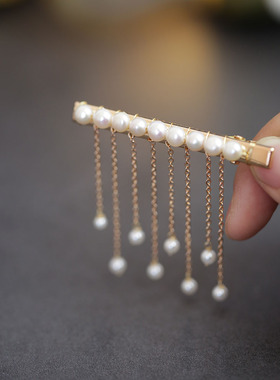 古风珍珠流苏发夹侧边精致小边夹女2025新款旗袍发卡鸭嘴夹发饰品