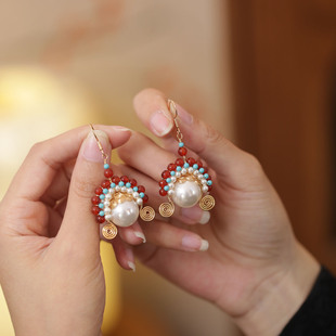 秋冬高级感耳环新中式刀马旦古风耳饰汉服脸谱女士夸张耳坠配旗袍