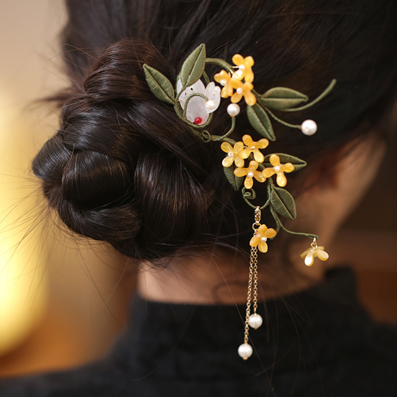 古风桂花兔步摇缠花发簪插梳发饰图片