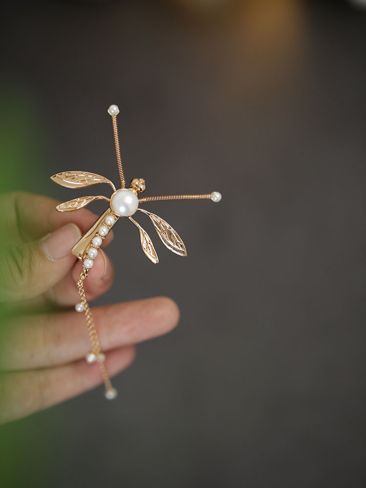 池鸢古风珍珠蜻蜓流苏鬓边夹发饰