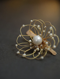 天然淡水珍珠花朵发夹高端精致小边夹八字刘海手工编织发卡子头饰