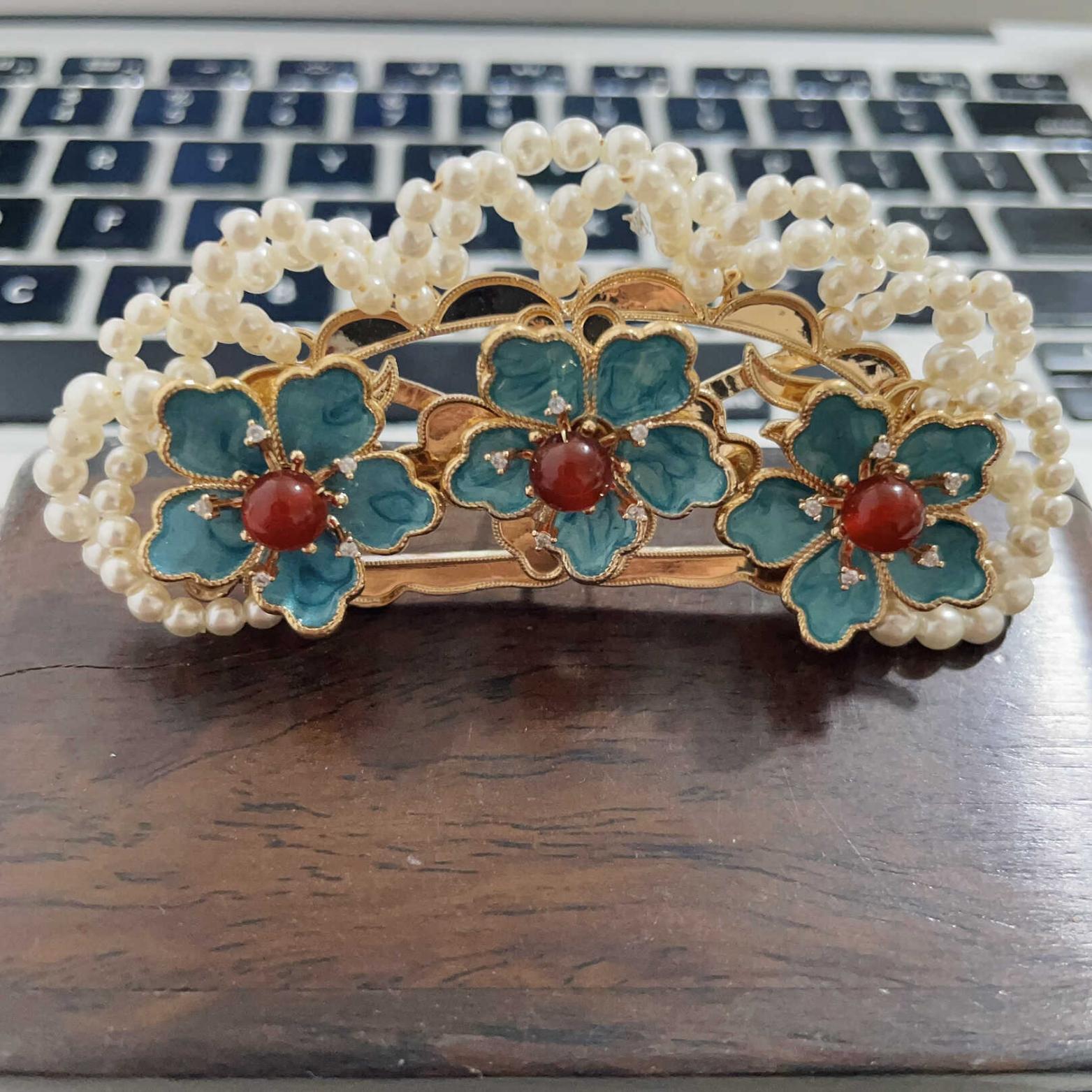 小花旗袍烧蓝汉服头饰品