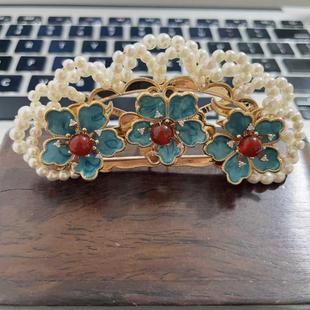 烧蓝小花发冠发簪旗袍汉服头饰品