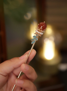 2025新款发簪通勤挽发簪子女古风高级感现代红色发钗旗袍盘发发饰