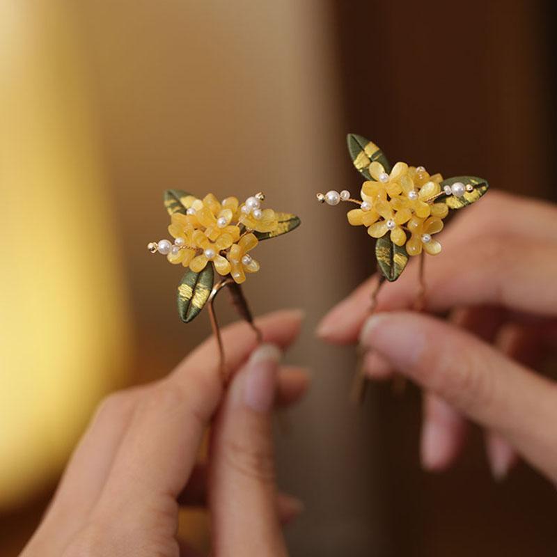 古风u型簪子桂花缠花汉服头饰品