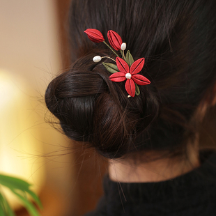 小插梳缠花发梳女2025新款红色发簪配马面裙花朵簪子头饰结婚秀禾