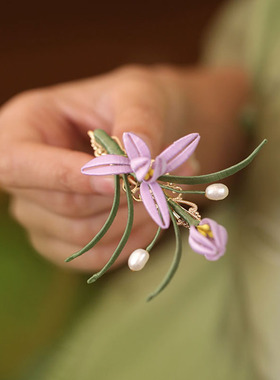 紫色玉兰花缠花发夹耳边夹古风半扎发发卡女孩2025新款汉服头饰品