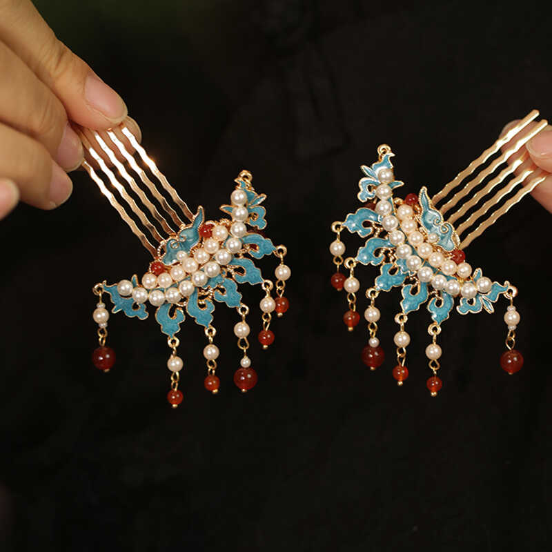 新中式烧蓝汉服簪子女童插梳发饰