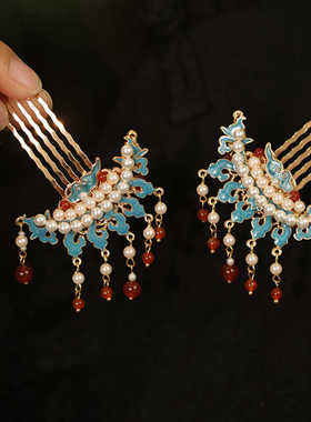 烧蓝发簪发簪高级感小众簪子女古风儿童插梳发卡低马尾发饰品汉服