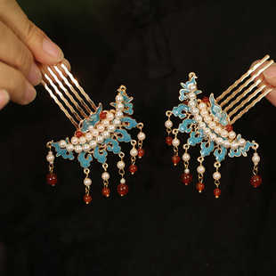 烧蓝发簪发簪高级感小众簪子女古风儿童插梳发卡低马尾发饰品汉服