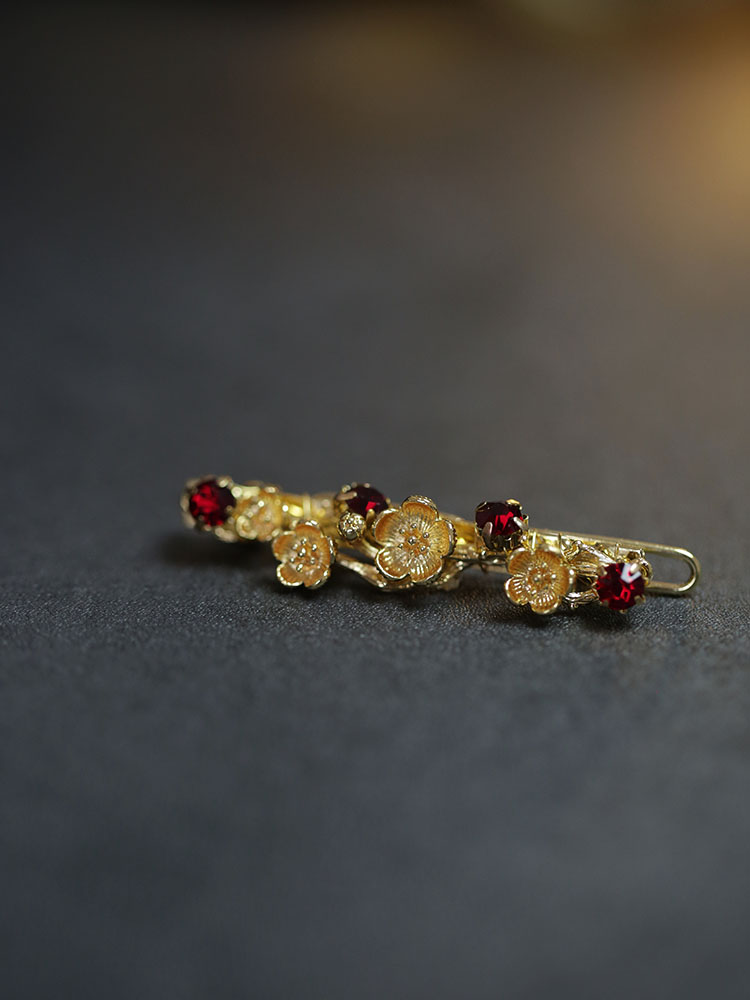 池鸢复古红色小号耳边夹高级发饰