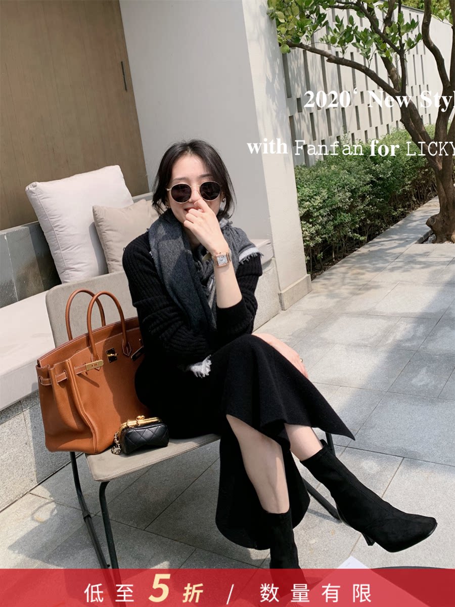 LICKYSENIOR SOFT WAXY PURE wool KNITTED SUIT WOMEN's AUTUMN CARDIGAN JACKET SPLIT SKIRT TWO-PIECE SET