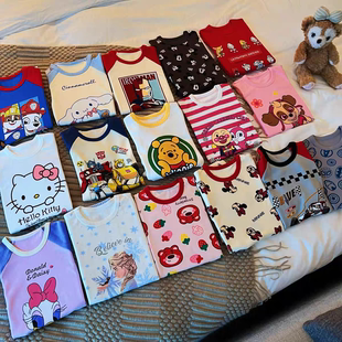 秋裤 男童女童秋衣 莱卡棉春秋冬家居服睡衣内衣卡通2件套装 包邮