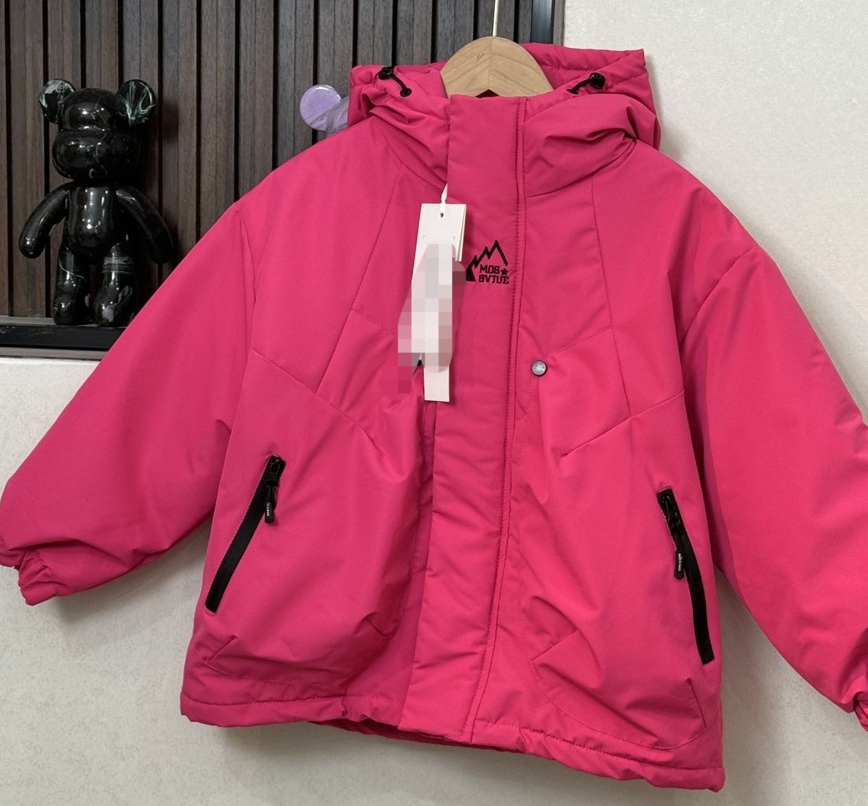 包邮夹薄棉冲锋衣女童火龙果连帽外套拉链口袋女宝宝棉服秋冬季