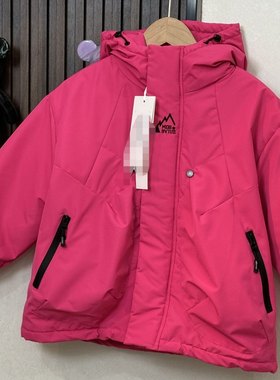 包邮夹薄棉冲锋衣女童火龙果连帽外套拉链口袋女宝宝棉服秋冬季