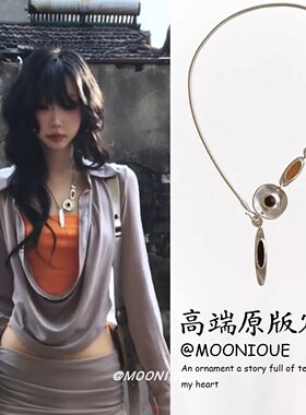 复古民族风银色圆盘长款吊坠项链女新中式小众设计多带法锁骨链潮