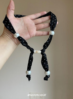 韩版波点串珠丝巾项链女高级感轻奢小众围脖配饰可调节系脖锁骨链