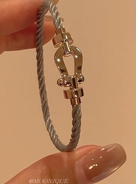 复古灰色钢丝绳磁吸马蹄扣手绳轻奢高级感时尚百搭气质手环手饰女