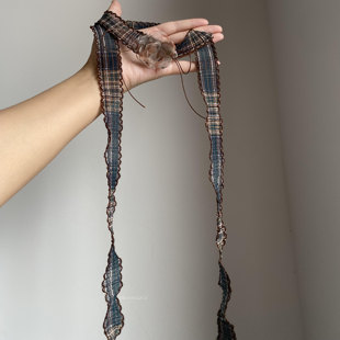 长款 饰时尚 毛衣链配饰 复古美拉德格纹蕾丝花朵丝巾轻薄围巾装 新款