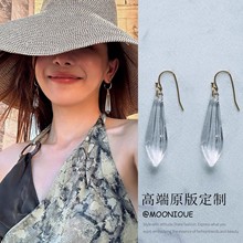 清冷感白色琉璃耳环女小众独特简约长款耳钉波西米亚度假风耳饰潮