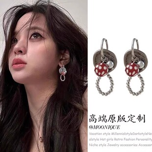 欧阳娜娜同款 做旧金属串珠耳环小众朋克vintage耳饰 蘑古力多戴款