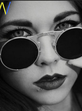 太阳眼镜圆形金属妇女风