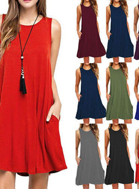 2018 summer women casual pocket dress ladies t shirt dresses