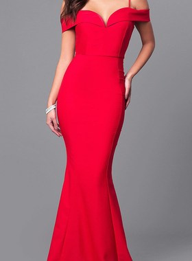 Women red wedding dress New ladies party long dresses gown