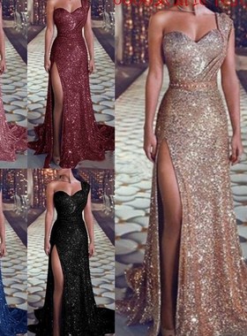 2019 one - shouldered hot women 's evening gown in perm