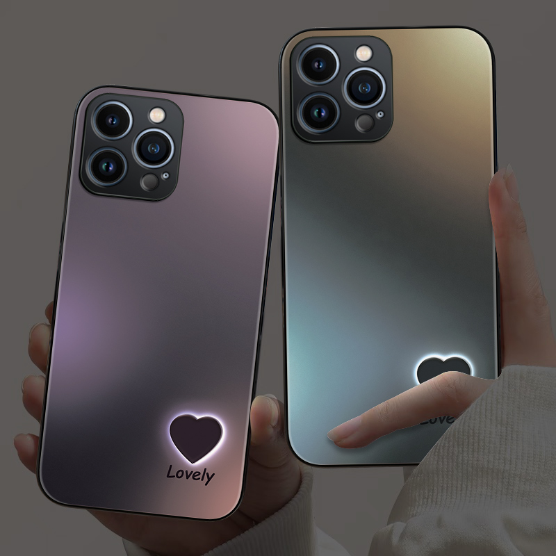 情侣爱心适用于苹果iPhone16promax手机壳苹果15发光14ProMax暗紫色13简约12高级感X潮XR防摔女8高档保护套