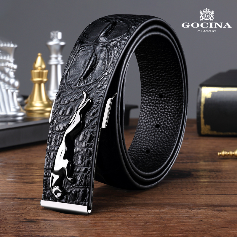 真皮男士时尚鳄鱼纹头层纯牛皮