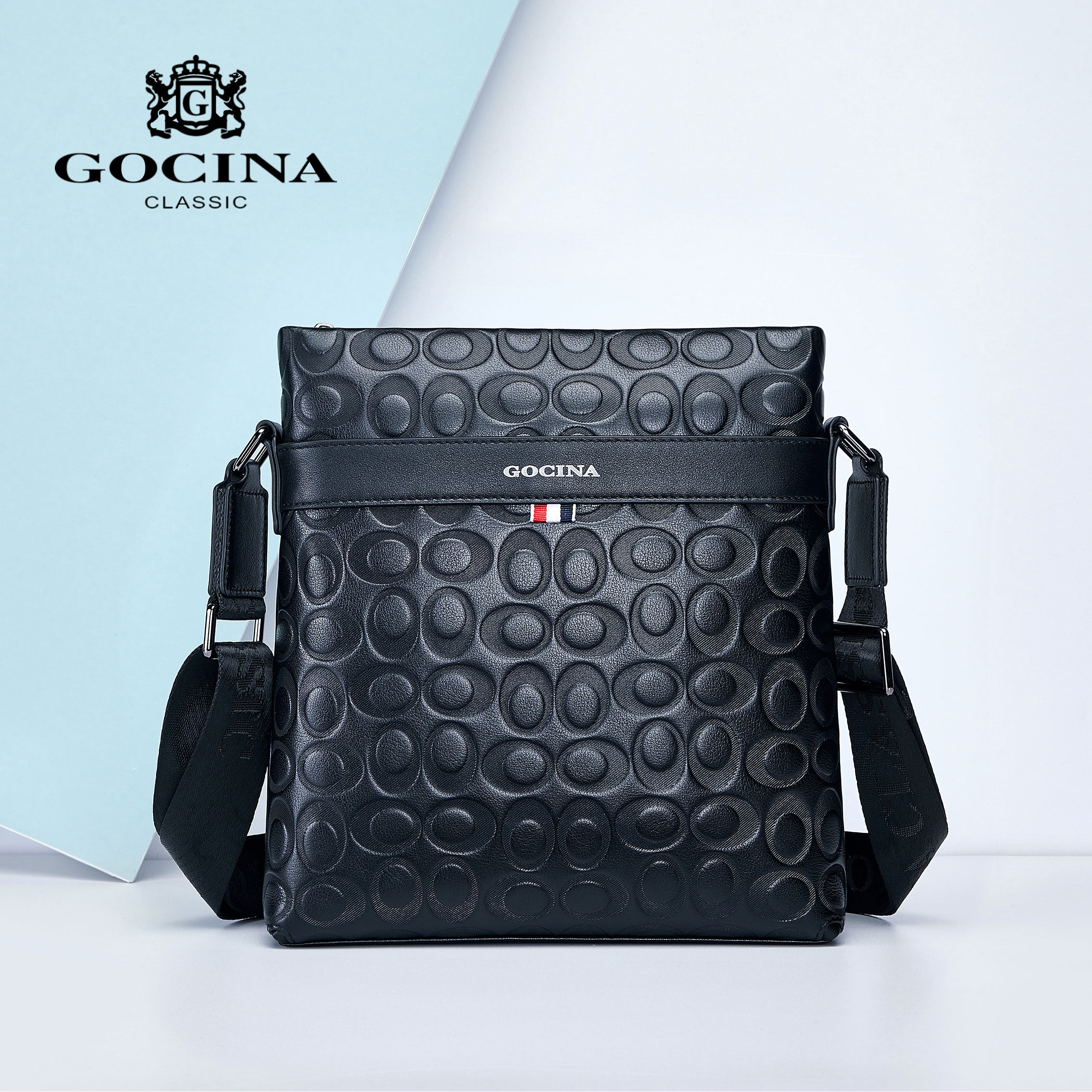 gocina/库奇世家男士手提包真皮商务简约单肩斜挎包休闲公文包