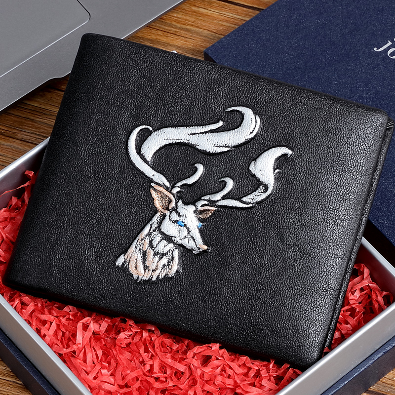 卓梵 阿玛尼正品男士真皮钱包商务男短款纯牛皮皮夹横款鹿头钱夹